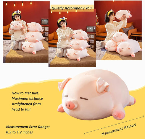 Cute Kawaii Pig Plush Pillows Stuffed Animal Hugging Pillow, Soft Pig Stuffed Cuddle Plush Toys, Birthday Gifts for Girls Girlfriend… (Squint, 15.7in)