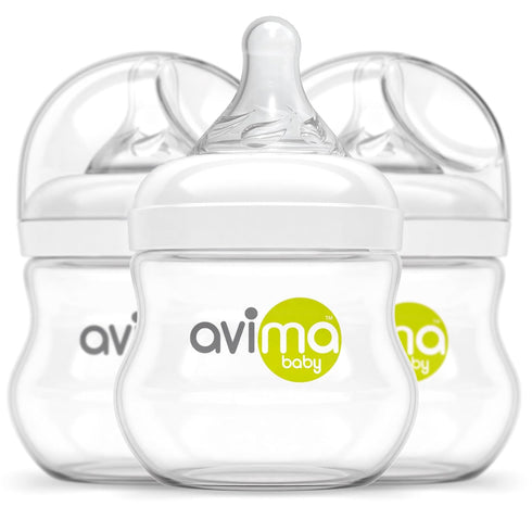 4 oz 0-3 1 (Set 3) Avima Baby Anti Colic Baby Bottles for Breastfed Babies - Slow Flow Nipples, Wide Neck Bottle, BPA