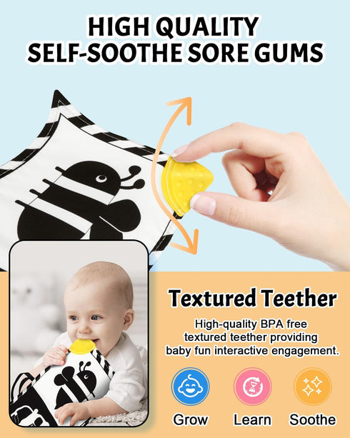 0-6-12 Tummy Baobrava High Contrast Baby Toys, Black and White Newborn Toys for Brain Development, Soft Baby Books