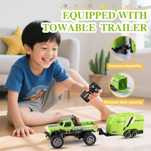 hehred Truck,1:64 2.4Ghz Mini RC Scale Monster Truck Remote Control Car with Lights, Remote Control RC Car and Trailer