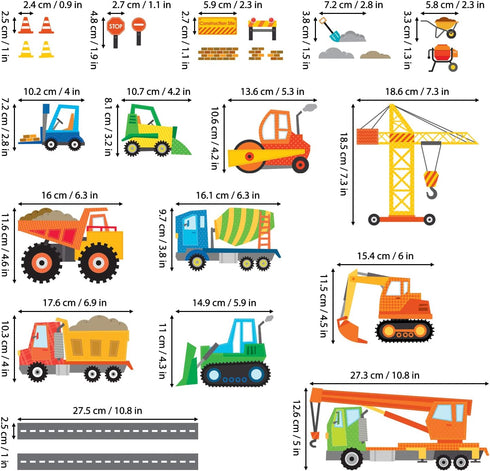 DECOWALL DS-8012 Kids Wall Stickers, Construction Site Cars Island Decals, Peel and Stick Removable for Nursery Bedroom