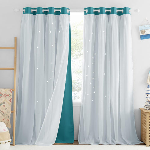 Grommet Set 2 52 84 inches, NICETOWN Star Blackout Curtains for Kids Bedroom, Top Curtains for Nursery Living Room