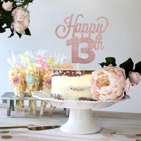 LINGTEER Happy 13th Birthday Cake Topper, Cheers to Thirteen Years Old Birthday Party Cake Centerpieces Decorations