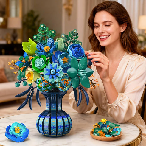 Set, 1309 12+ PLAXSOON Flowers Building Gift for Mothday Day Flower Bouquet Botanical Collection Building Block Kit