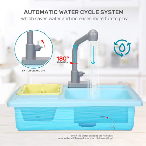 CUTE STONE Color Changing Kitchen Sink Toys, Electric Dishwasher Playing Toy with Running Water, Upgraded Faucet System