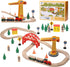 SainSmart Jr. Wooden Train Set for Toddler, 41pcs Wood Train Track w/Crane