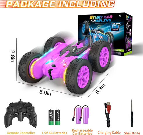 360 4WD Terucle Remote Control Car, Rc Cars Stunt RC Car Toys New Upgraded Strip Lights and Headlights Girl Toys