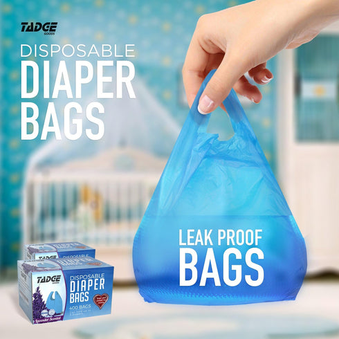 400 Pack 400 Count Baby Disposable Diaper Bags - Scented Lavender Odor Absorber Biodegradable Plastic Sacks for Trash