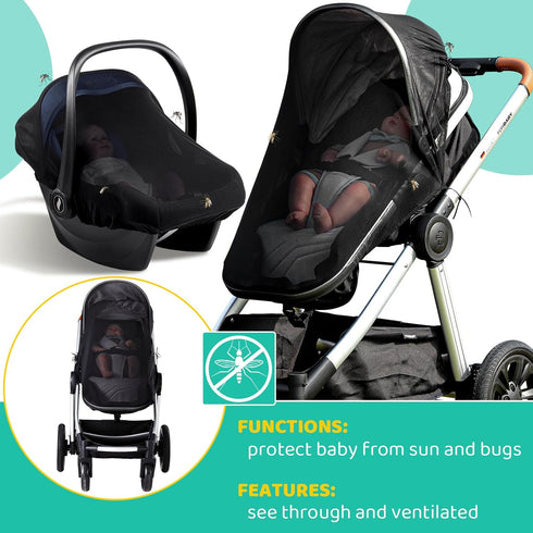 Stroller Mesh Shade Net Cover, Baby Car Seat Carrier Shade, Ventilated and See Through
