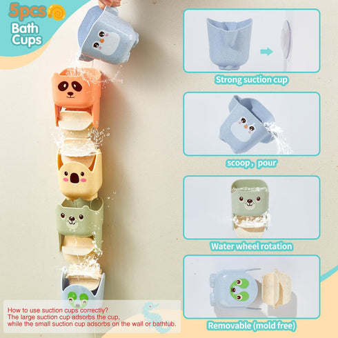 Bath Toys for Kids Ages 1-3: 14 Pack Water Table Bathtub Toy, Floating Boats & Waterfall Bath Cups for Toddler Birthday