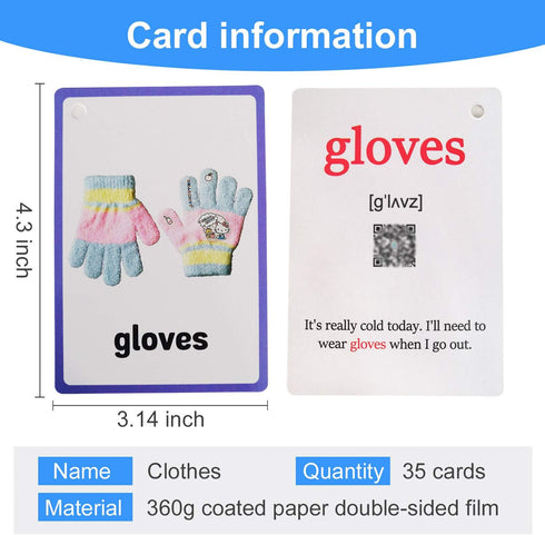 34PCS/Set English Flash Cards for Kids Educational Learning Pocket Card Toys for Children Pre-Kindergarten