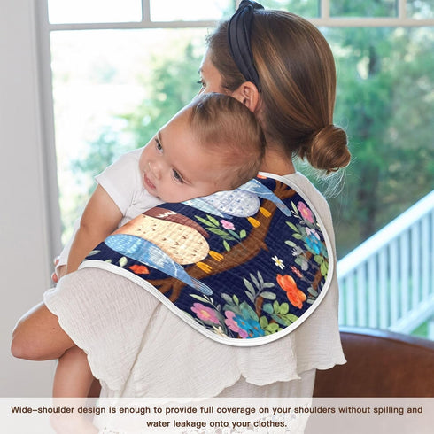 Bulletgxll Set 4, Owls on A Tree Unisex Baby Burp Cloths of Soft Absorbent Organic Cotton Muslin Burping Cloths
