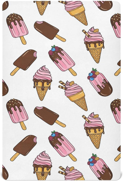 Emelivor White-1 Dessert Ice Cream Baby Crib Sheets for Boys Girls Fitted Crib Sheet Breathable Crib Mattress Sheet