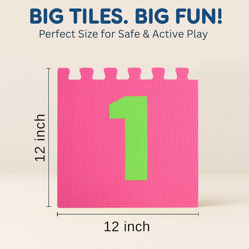 10 (12" 12" Hopscotch Playmat Foam Interlocking Puzzle Floor Mat - Large Number Tiles by Square Blocks)