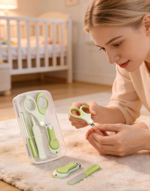 Mergct Anti-Pinch Baby Nail Care Kit for Newborns and Infants - Safety Design with Nail Clippers, Scissors, File