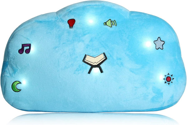 Kids Plush Quran Pillow, Blue Cloud Shape Stuffed Quran Learning Pillow with LED Light
