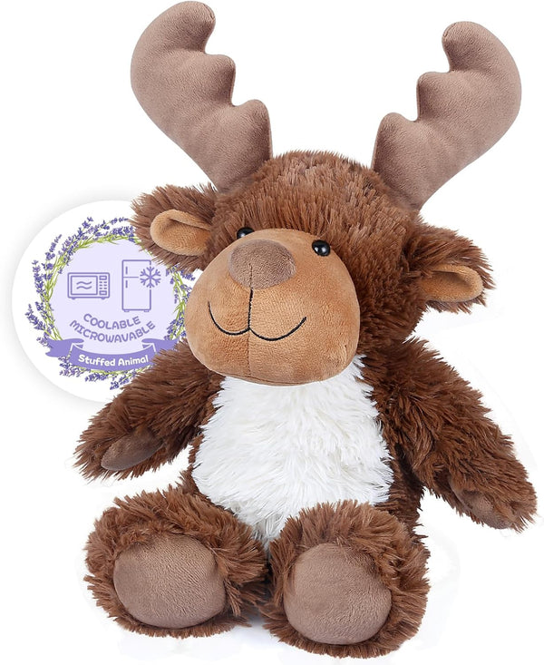 Heatable Coolable Moose Stuffed Animals, Microwavable Heating Pad for Cramps, Lavender Scent Plush Toys for Anxiety