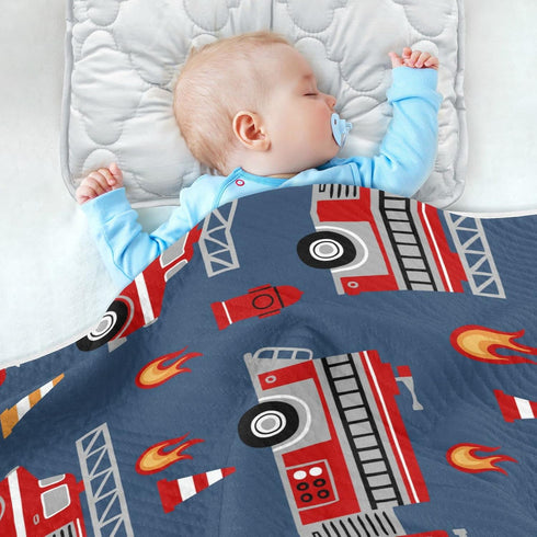Ollabaky 30"x40" Red Fire Trucks Baby Blanket for Boys Girls Cotton Throw Blanket Swaddle Blanket for Nursery Crib