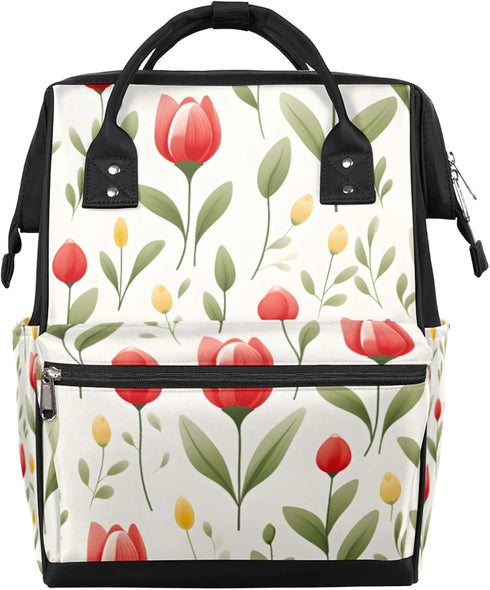 Hsnar Blooming Tulip Flower Waterproof Diaper Bag Backpack Large Capacity Baby Bag with