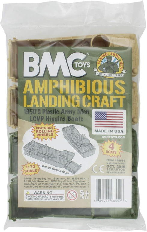 BMC Toys 4pc BMC Classic Marx Landing Craft - Tan vs. OD Green Plastic Army Men Vehicles