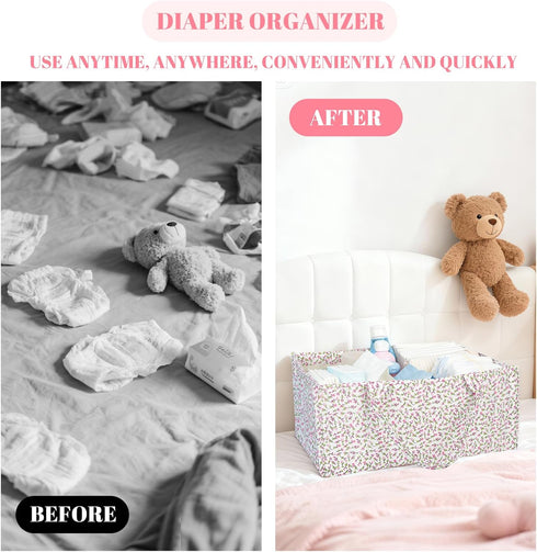 EHZYP Floral Quilting Diaper Caddy Organizer, Quilted Diaper Bag, Stylish Nursery Storage Basket, Gift for Baby Shower