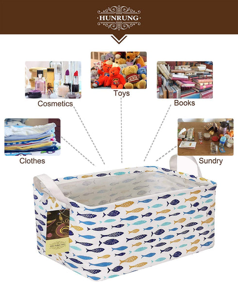 HUNRUNG Rectangle Storage Basket - Cute Canvas Organizer Bin for Pet/Children Toys, Books, and Clothes