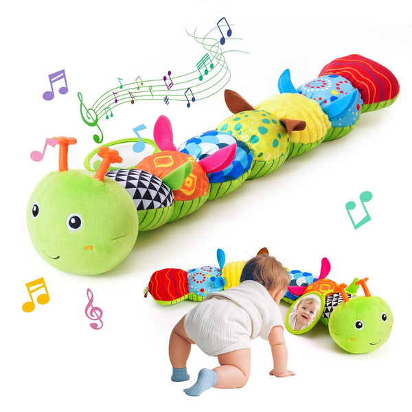 PHEZAPA Baby Toys 0-6 Months, Musical Caterpillar Baby Rattle, Plush Sensory Toy with