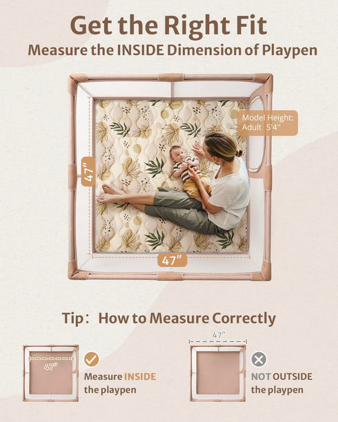 47x47 Blissful Diary Baby Play Mat, Infant Play Mat for Playpen, Thicken Foam Cushioned Baby Mat for Floor, Non-Slip