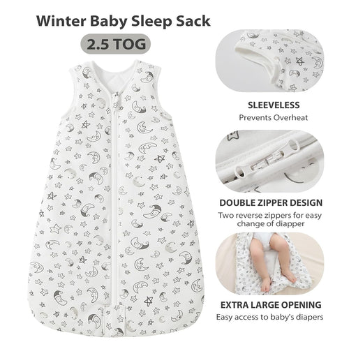 2-Way Zipper,2.5 6-12 Mosebears Sleep Sack Baby Winter Wearable Blanket with TOG Cotton Sleep Sack Unisex (White Star