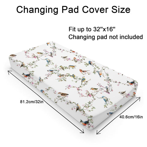 Watercolor Sparrow Spring Floral Changing Pad Covers Birds Flowers Leaves Diaper Changing Table Sheets for Boy Girl Soft Breathable Stretchy Snug Fitted Baby Change Table Pad Mats Covers 32''x16''
