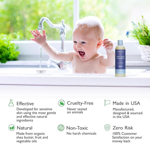 2 Pack 12oz SoCal Suds & Company Baby Body Wash & Shampoo with Shea Moisture for Sensitive Skin, Bath & Hair Products