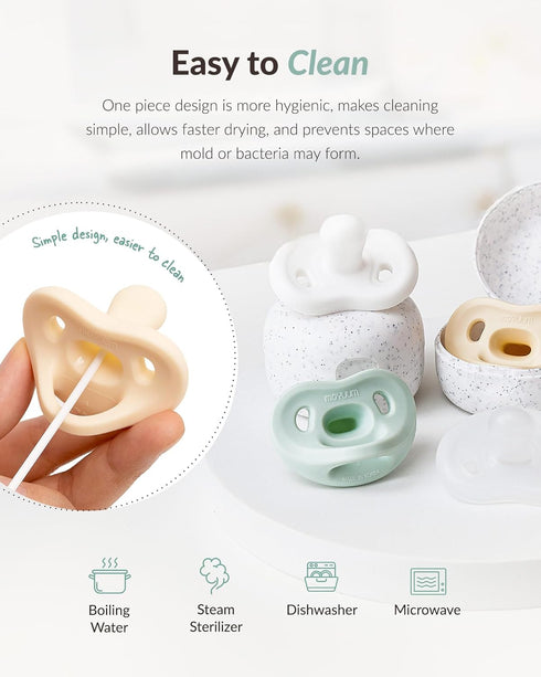 2 Pack 0-3 1) Moyuum Silicone Macaron Pacifier | Made in Korea, BPA Free One-Piece Design Baby Soother, Soft
