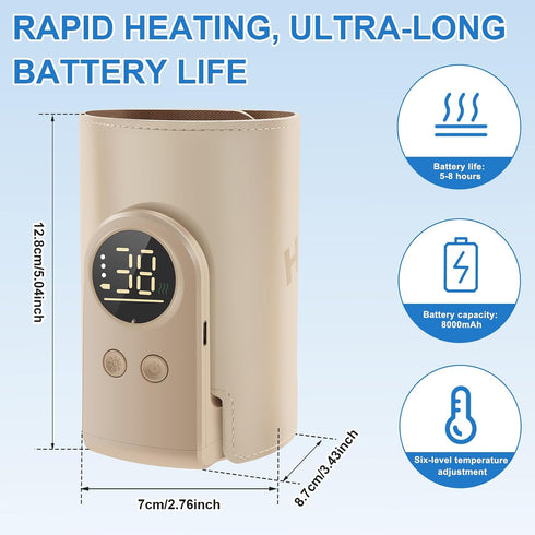 DNAMYJME 6 360 Portable Bottle Warmer for Travel, Rapid Warming with Battery-Powered Temperature Display, Heating Baby