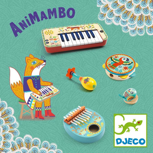 Set 3+ DJECO Animambo Tambourine, Maraca, Castanet Music Instrument - Cute Parrot, Fish & Owl Design Toddler