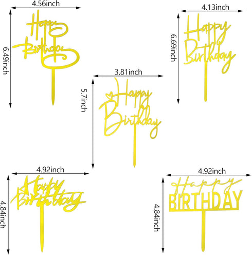 10 PCS Gold Acrylic Happy Birthday Cake Topper, Cupcake Topper Birthday Supplies Decorations