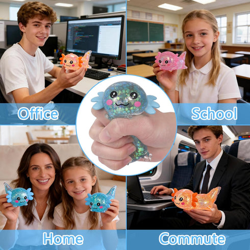 Puffwize Focus(3color) Axolotl Squishy Toy, Cute Slow Rising Fidget Toy for Stress Relief, Soft Squeeze Sensory Toy