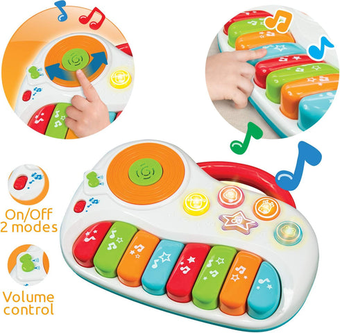Musical Piano Toy for Toddlers 1-3 Years Old, with Keyboard Note, DJ Mixer, Light-Up Buttons - Educational Fun for Boys