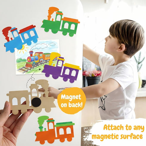 12 Pack Pre-Packaged 2nd 3-5 Train Party Favors, Wooden Train Painting Kits, Choo Choo Birthday Decorations, Toddler