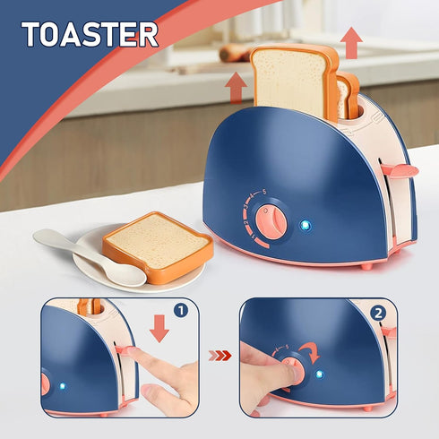 Kids Assorted Kitchen Appliance Play Toys Includes Coffee Maker ,Blender,Fruit Machine and Toaster ,Apron and Cups