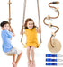 Tree Swing Climbing Rope 2 Pack with Platforms, Red Disc Swings Seat, Outdoor Playground Set Accessories, Khaki