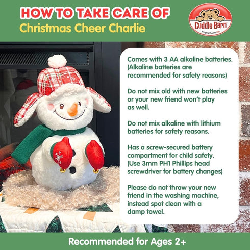 13" Animated Plush Snowman |Christmas Cheer Charlie - Claps Hands and Ears Flap to Song - If You're Happy for Xmas Clap
