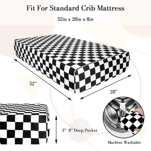 Set Checkered Nursing Pillow Cover & Crib Sheets for Boys and Girls - Black