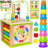 TOYVENTIVE Wooden Activity Cube, Montessori Toys, Educational Sensory Toy for 1-2 Year Old Baby, Toddler, Kid