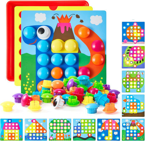 Geekper Button Art Toys for Toddlers - Color Matching Mosaic Pegboard Educational Toys for Kids