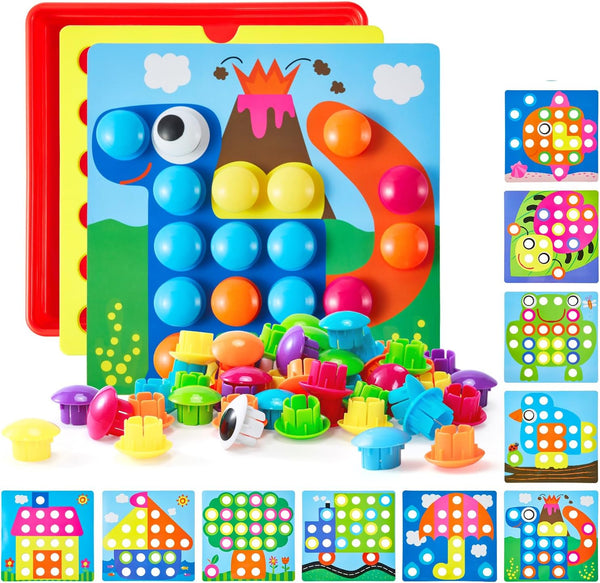 Geekper Button Art Toys for Toddlers - Color Matching Mosaic Pegboard Educational Toys for Kids