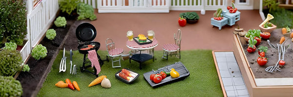 1/12 Dollhouse Furniture - Dollhouse Kitchen Miniature BBQ Grill Oven & Dollouse Accessories Table Chairs with Fake