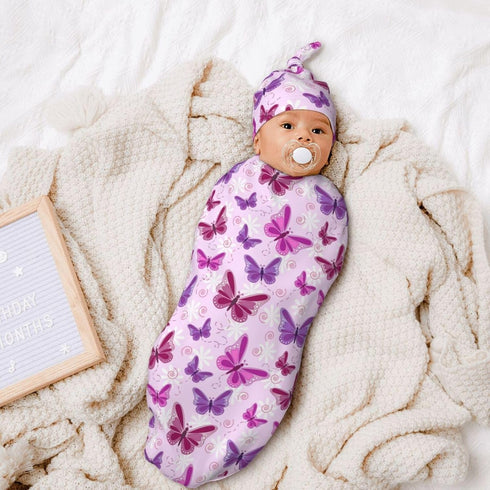 Lcokin Sets Butterfly Baby Stuff Swaddle Blanket Newborn Baby Swaddling Blanket Sleep Sack with Beanie Hat for Boys