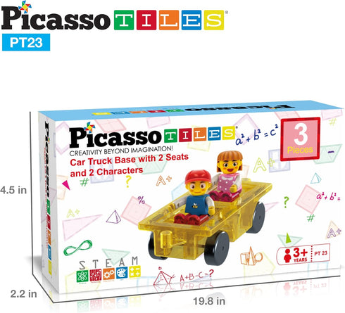 PicassoTiles Magnetic Car Play Set - Action Figures for Kids 3+ - STEM Building Block Vehicle Toy