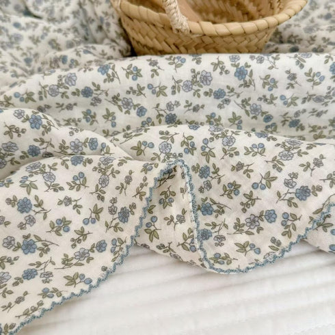 100% 1 47"x51" BuLuTu Cotton Muslin Toddler Blanket for Girls Boys Shabby Chic Blue Floral Baby Blanket Soft