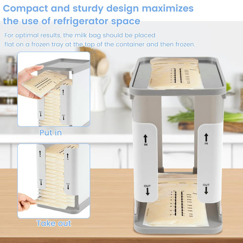 ZJRDYYK 60 OZ Breastmilk Storage Container, Freeze Organizer for Breast Milk Storage Bags, First-in First-Out Breast